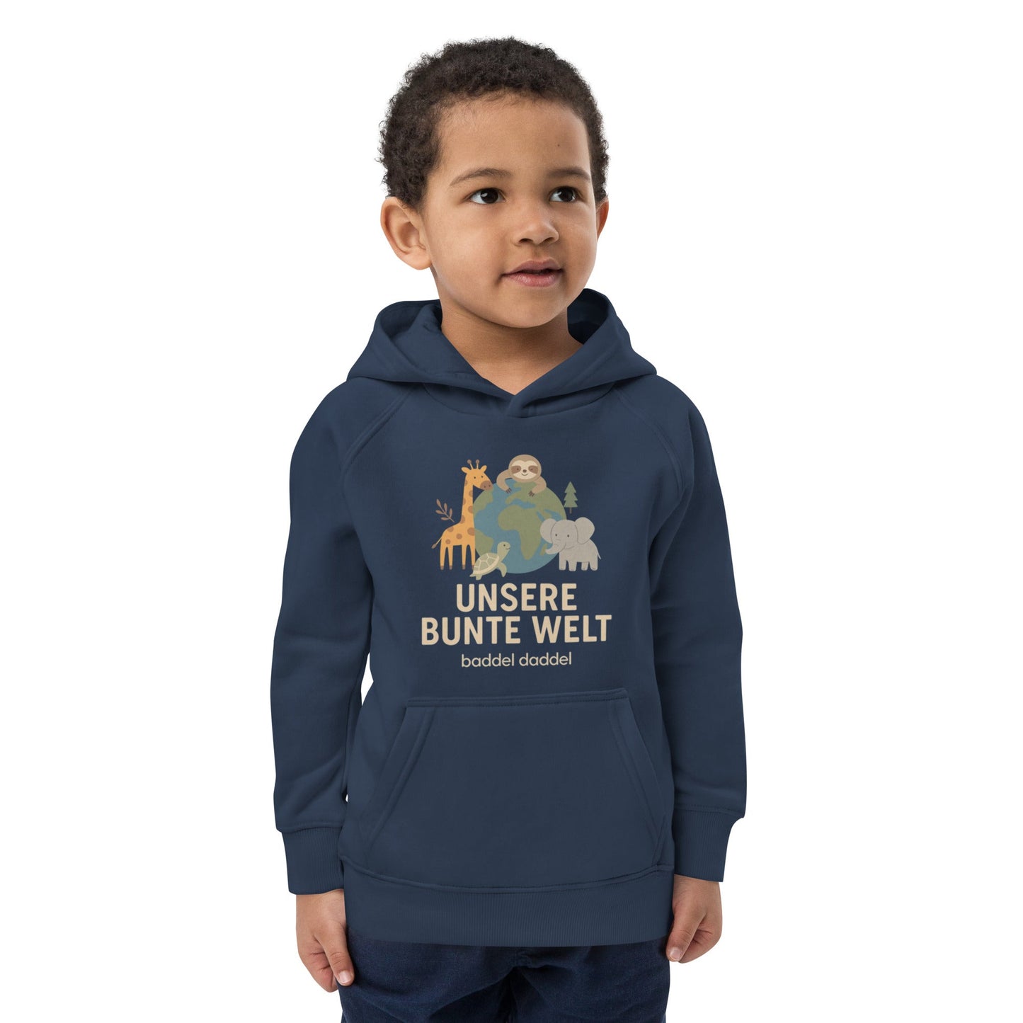 Kinder Hoodie Unsere bunte Welt – Fröhlich, bequem & nachhaltig im Baddeldaddel Design!