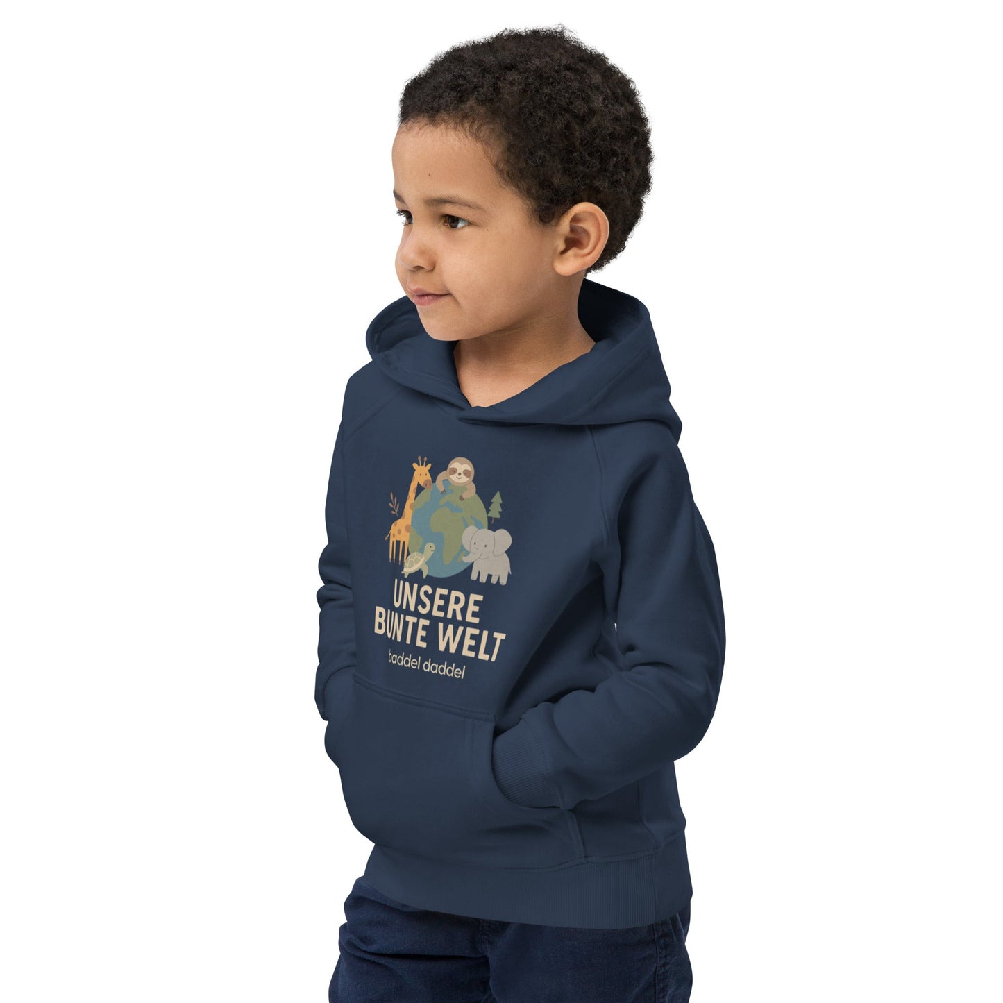 Kinder Hoodie Unsere bunte Welt – Fröhlich, bequem & nachhaltig im Baddeldaddel Design!
