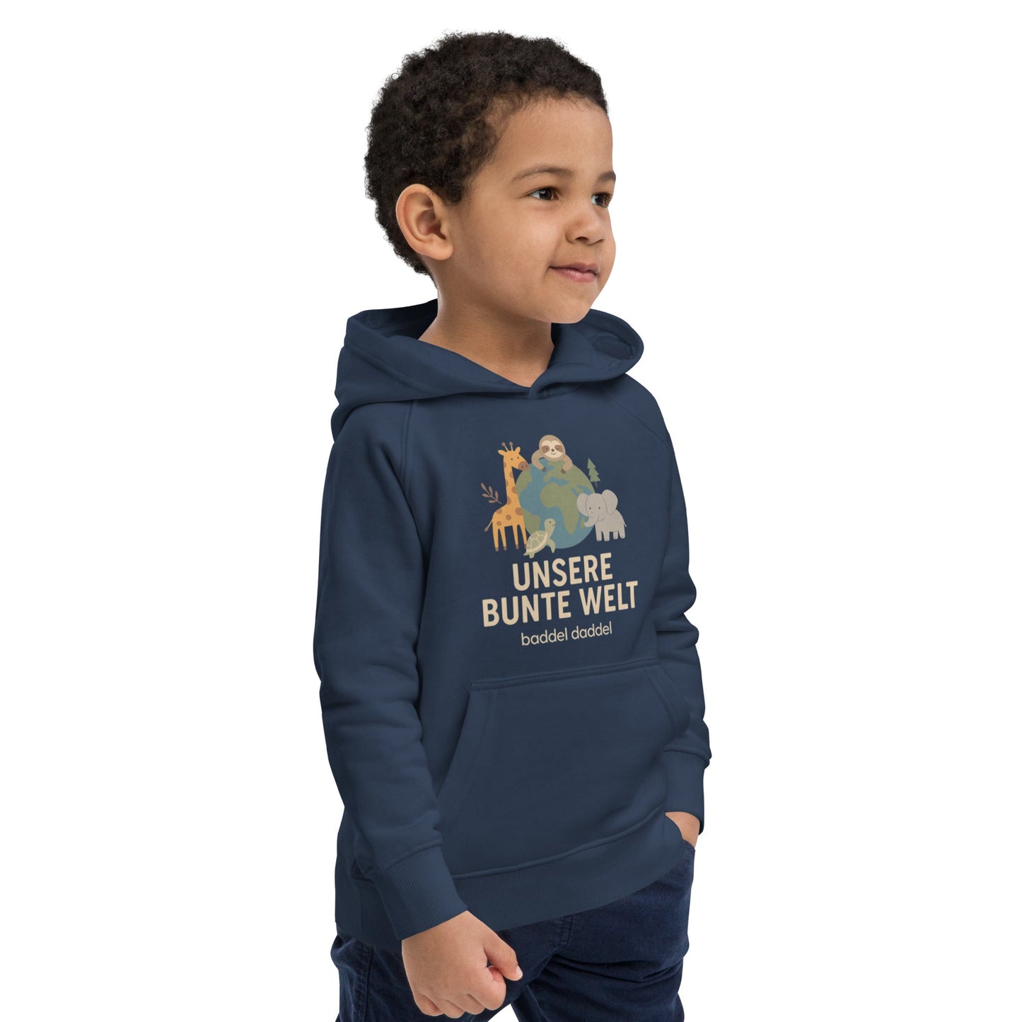 Kinder Hoodie Unsere bunte Welt – Fröhlich, bequem & nachhaltig im Baddeldaddel Design!