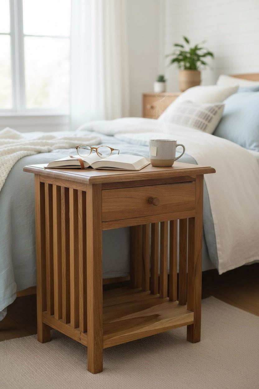 Holz Nachtkommode – Beistelltisch Nachttisch Nachtschrank – Vintage-Look aus massiven Teakholz - 50x40x30 cm