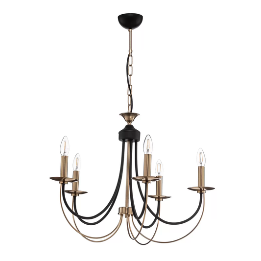 B-flokks ljósakróna Ferra forn messing fimm ljósa loftlampi loftljósalampi