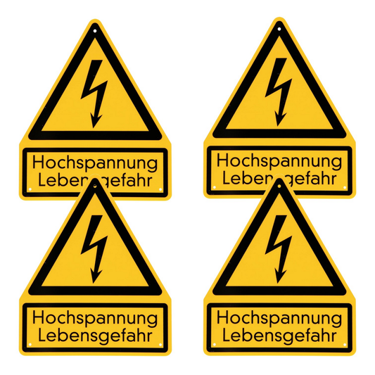 B-grade Ks Tools warning sign, high voltage, danger to life, safety sign, 4 pieces