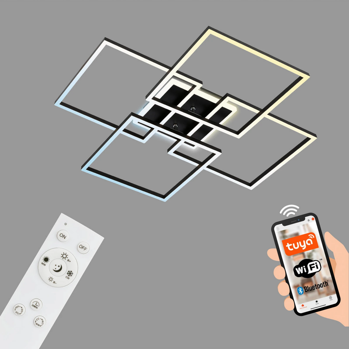 Briloner LED loftljós í B-flokki, Frame S 72,4x72,4 cm, svart