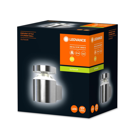 B-flokks Ledvance útiveggljós, lampi, ryðfríu stáli, LED, 6W, hlýhvítt, IP44, úti