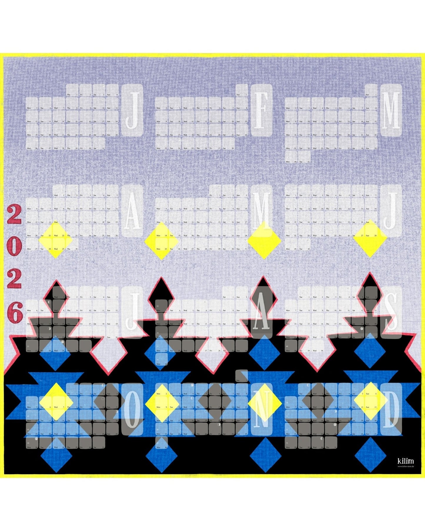 Takmörkuð upplaga af veggdagatali // Kilim Big Mountain blágrár