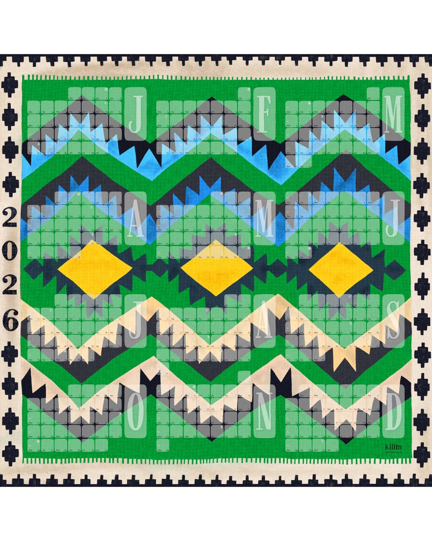 Takmörkuð upplaga af veggdagatali // Kelim Classic grænn