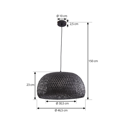 Lindby hengilampi Eskil hengilampi svartur bambus ø 46,5 cm á lager