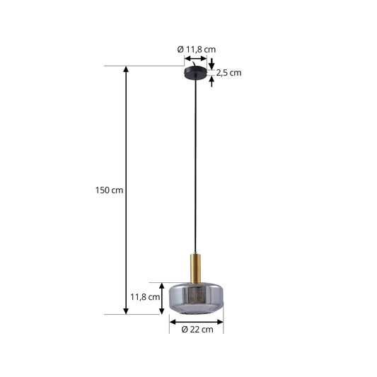 B-grade Lindby pendant light, glass, smoke grey, 22cm, Hildur light, spotlight