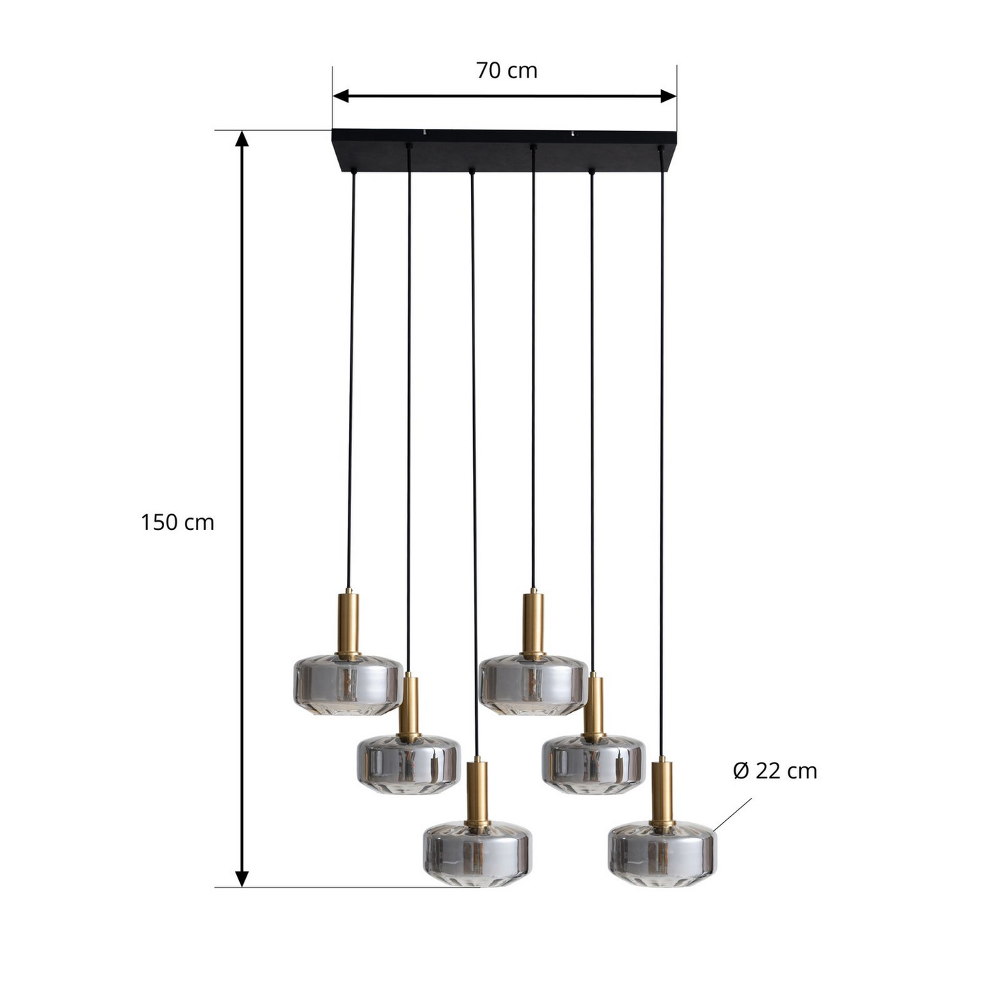 B-grade Lindby pendant light, hanging lamp, lamp, light fixture, Hildur smoke grey glass, 6 lights, ø22cm