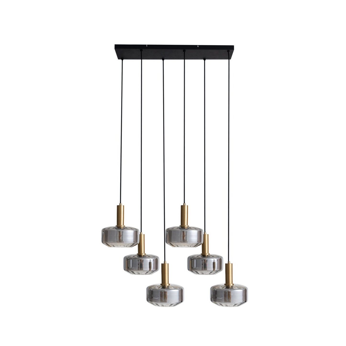 B-grade Lindby pendant light, hanging lamp, lamp, light fixture, Hildur smoke grey glass, 6 lights, ø22cm
