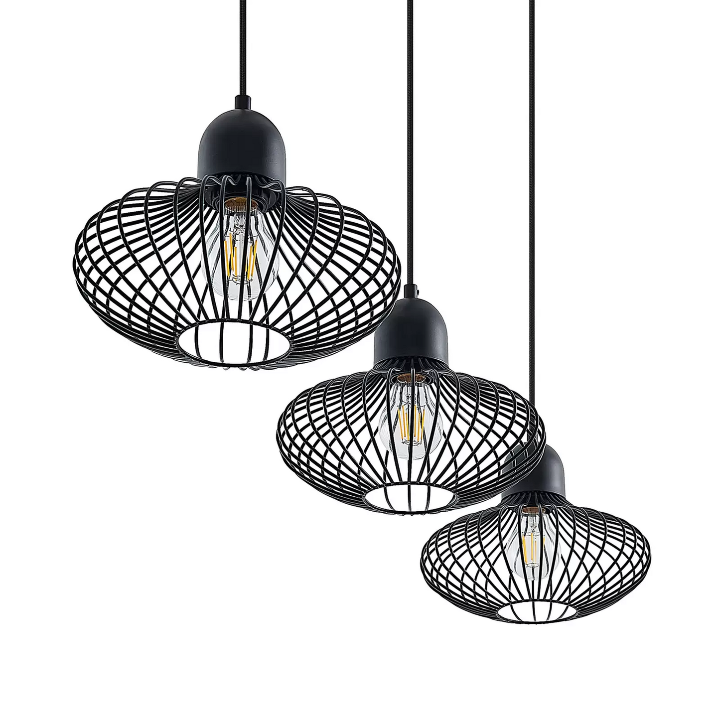 B-stock Lindby hanging light pendant light Justinos three-bulb black E27 iron