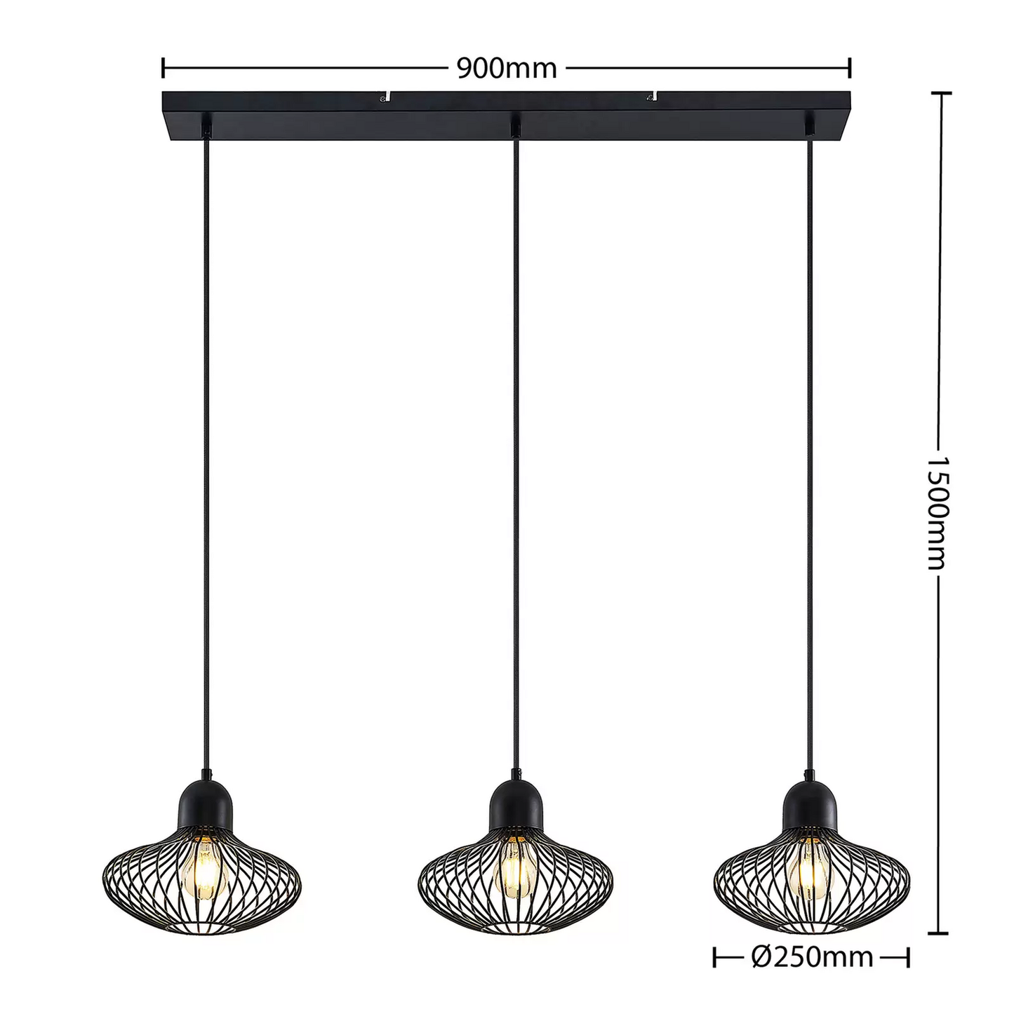 B-stock Lindby hanging light pendant light Justinos three-bulb black E27 iron