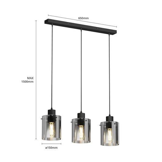 B-grade Lindby Kourtney pendant light, ceiling lamp, black/smoky grey