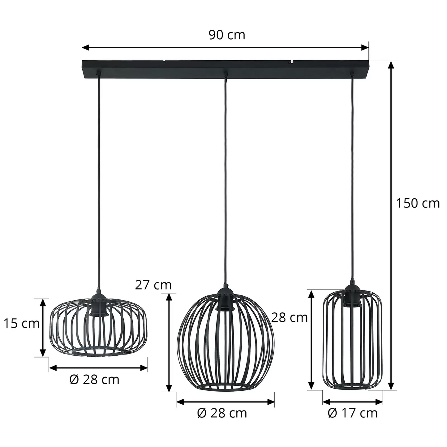 B-grade Lindby Krish pendant lamp, cage design, three-light ceiling lamp, light fixture, spotlight