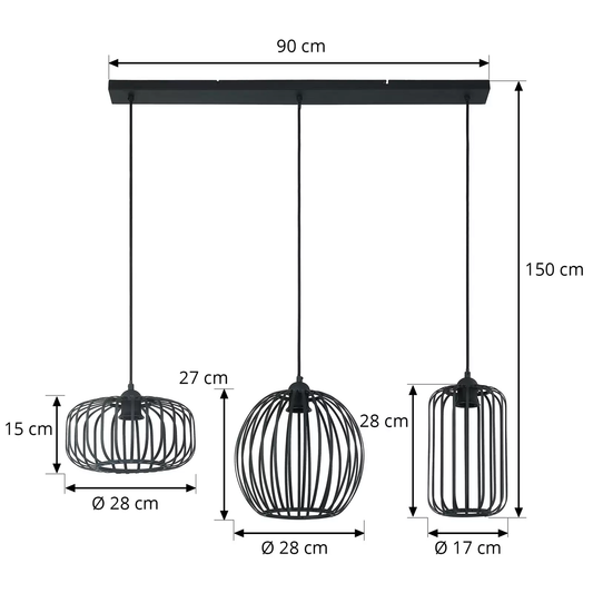 B-grade Lindby Krish pendant lamp, cage design, three-light ceiling lamp, light fixture, spotlight