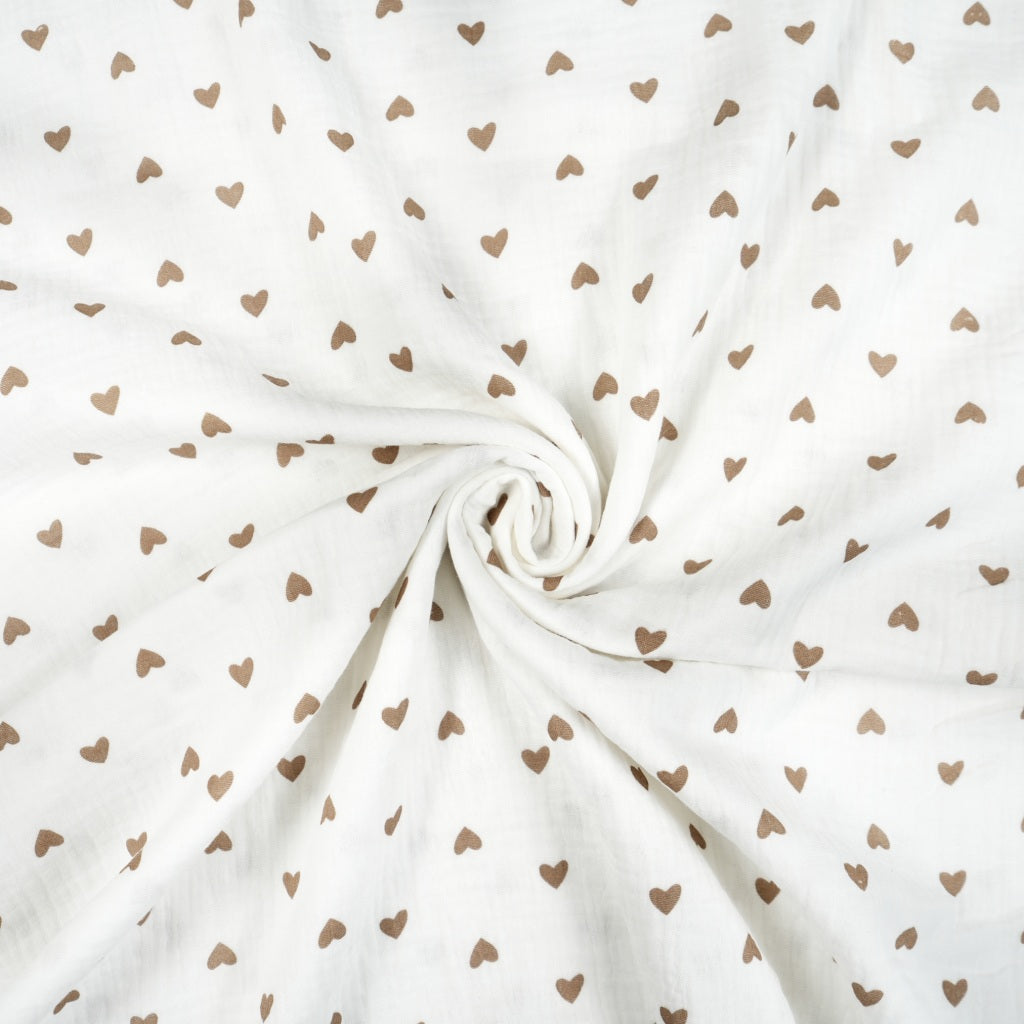 Babynestchen Musselin Herzen braun – Weicher mitwachsender Baby-Kokon