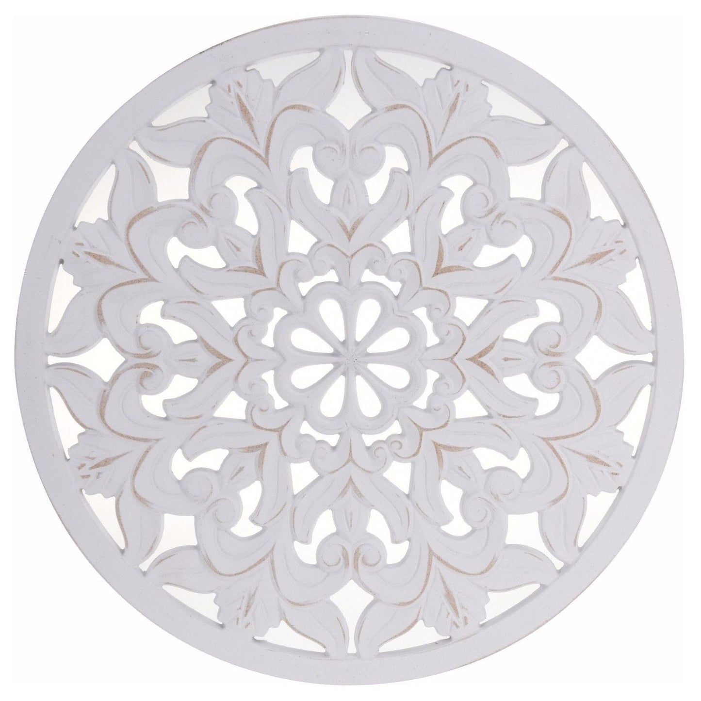 Ornament Holzbild Wandornament Holz shabby weiß Landhaus Dekoration Mandala Deko