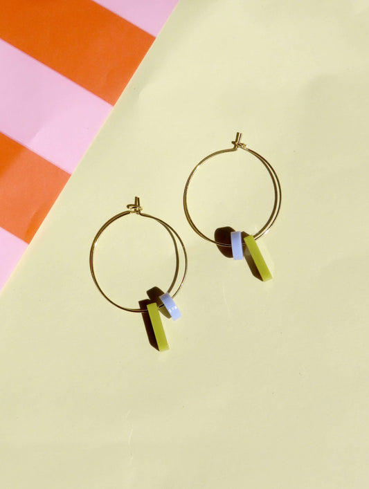 Dots mit Stick Hoops aus vergoldetem Edelstahl in avocado & flieder