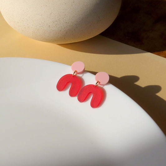 Rosa Rot Arch Bogen Ohrringe