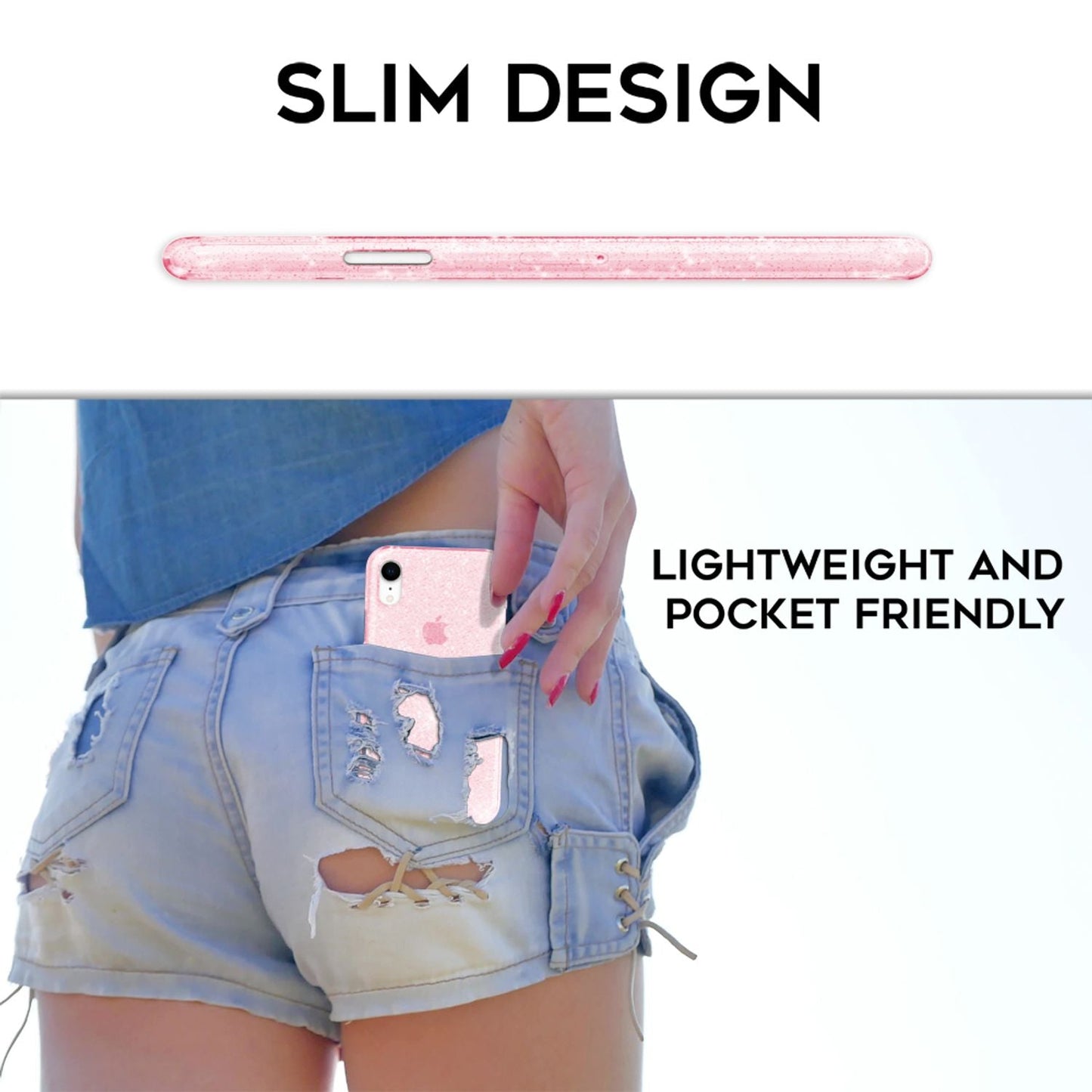 NALIA símahulstur fyrir iPhone XR, glitrandi þunnt sílikonhulstur með verndarhlíf