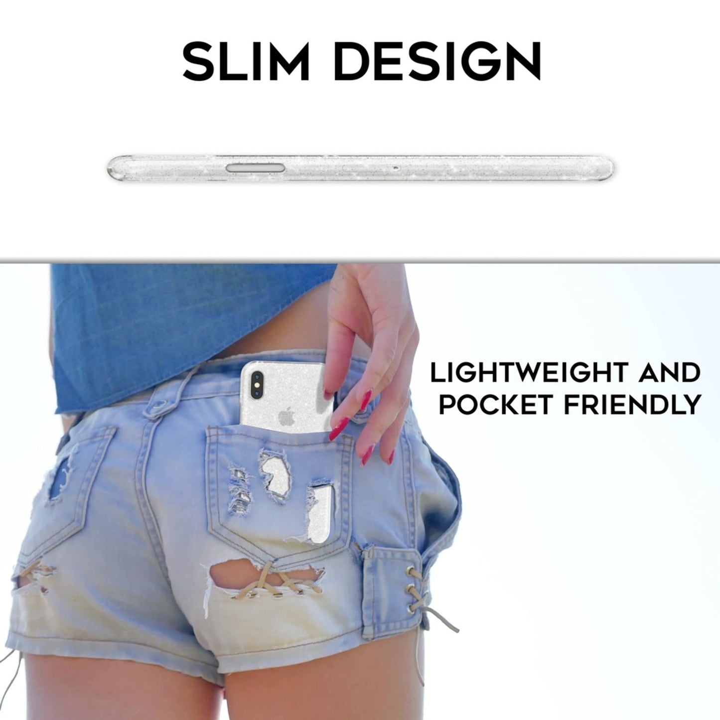 NALIA Handyhülle für iPhone XS Max, Glitzer Ultra Slim Silikon Case Back Cover