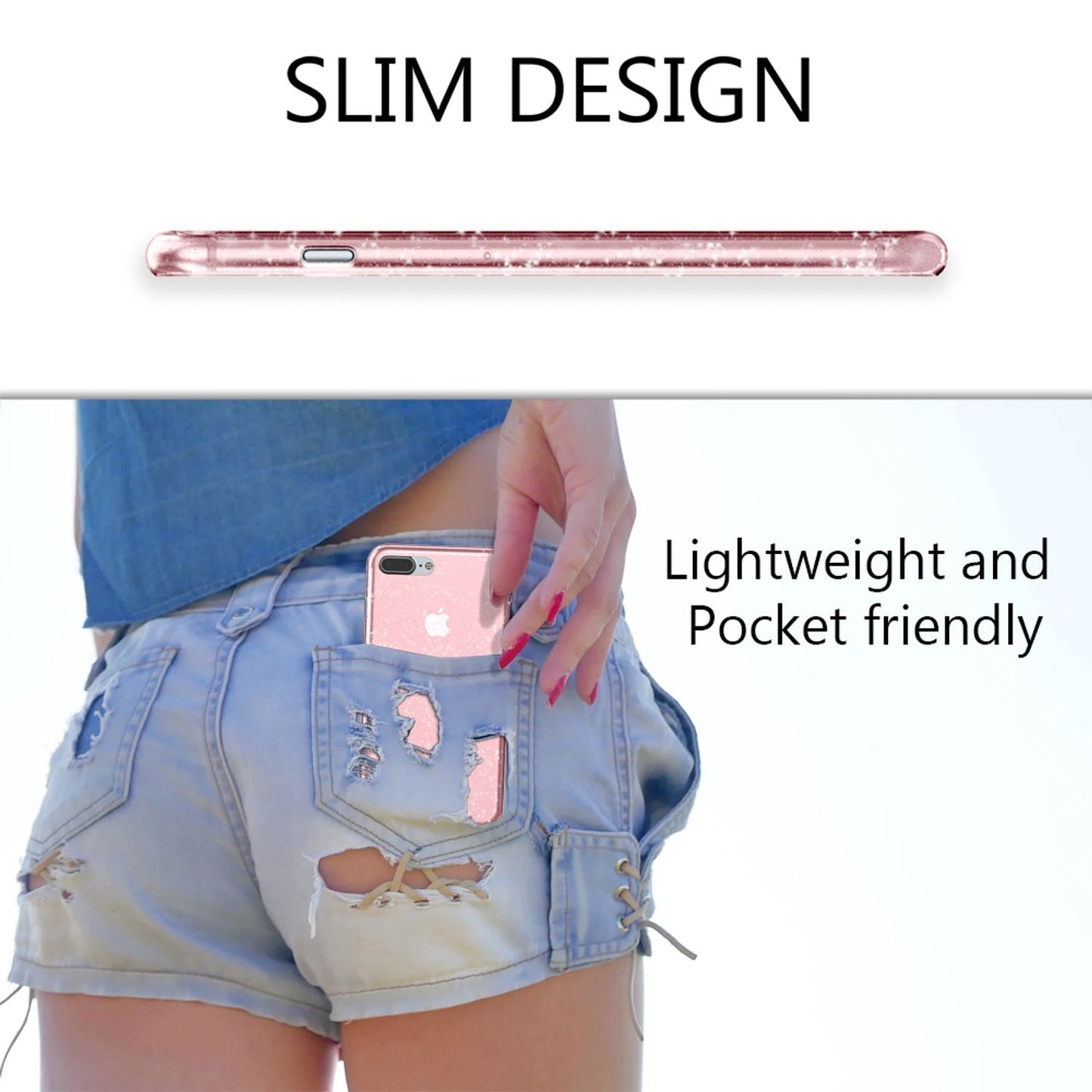 NALIA Handy Hülle für Apple iPhone 8 Plus, Glitzer Back Cover Case Silikon Etui