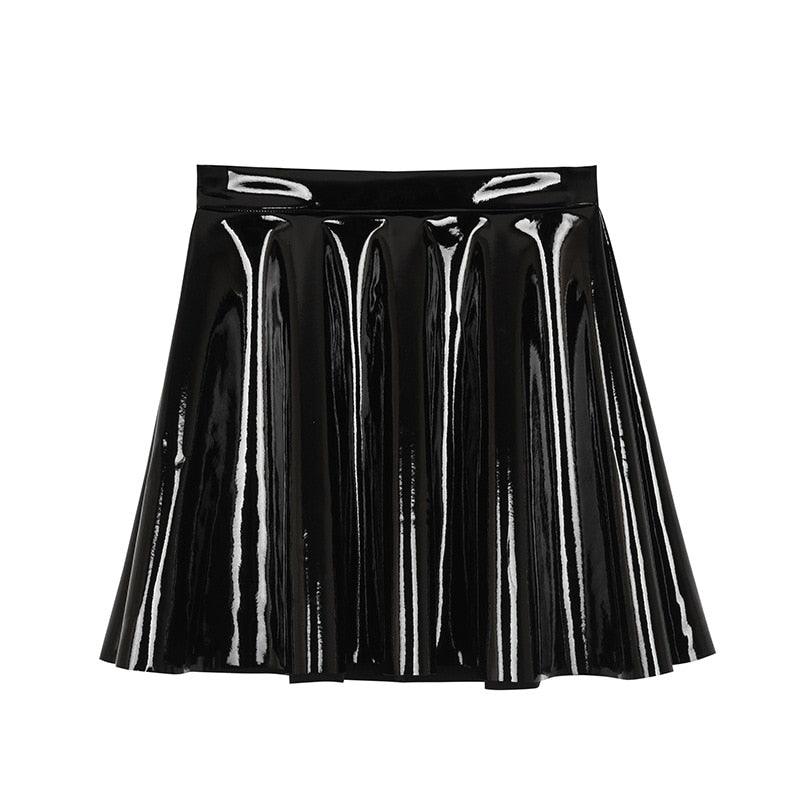 Steampunk Black Glossy Mini Skirt