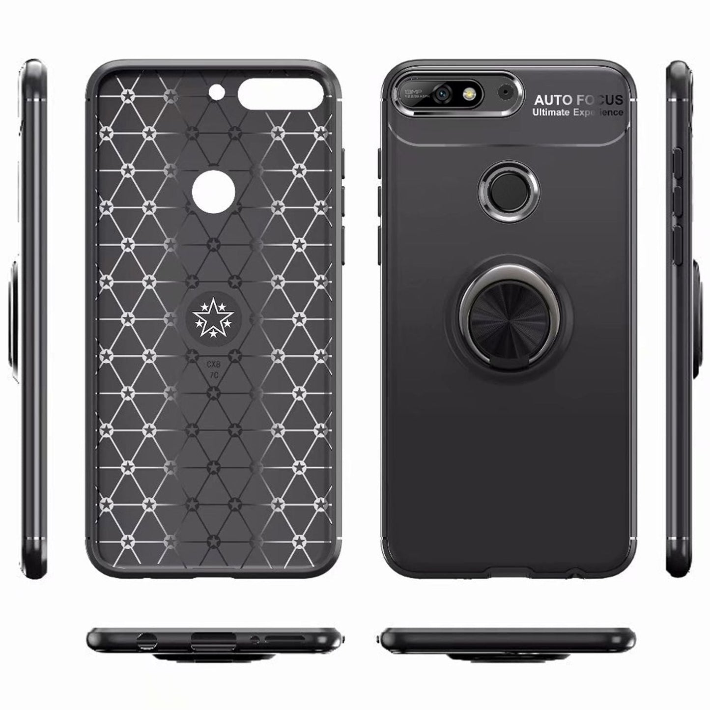 NALIA Ring Hülle kompatibel mit Huawei Y7 2018, Silikon Cover für KFZ Halterung