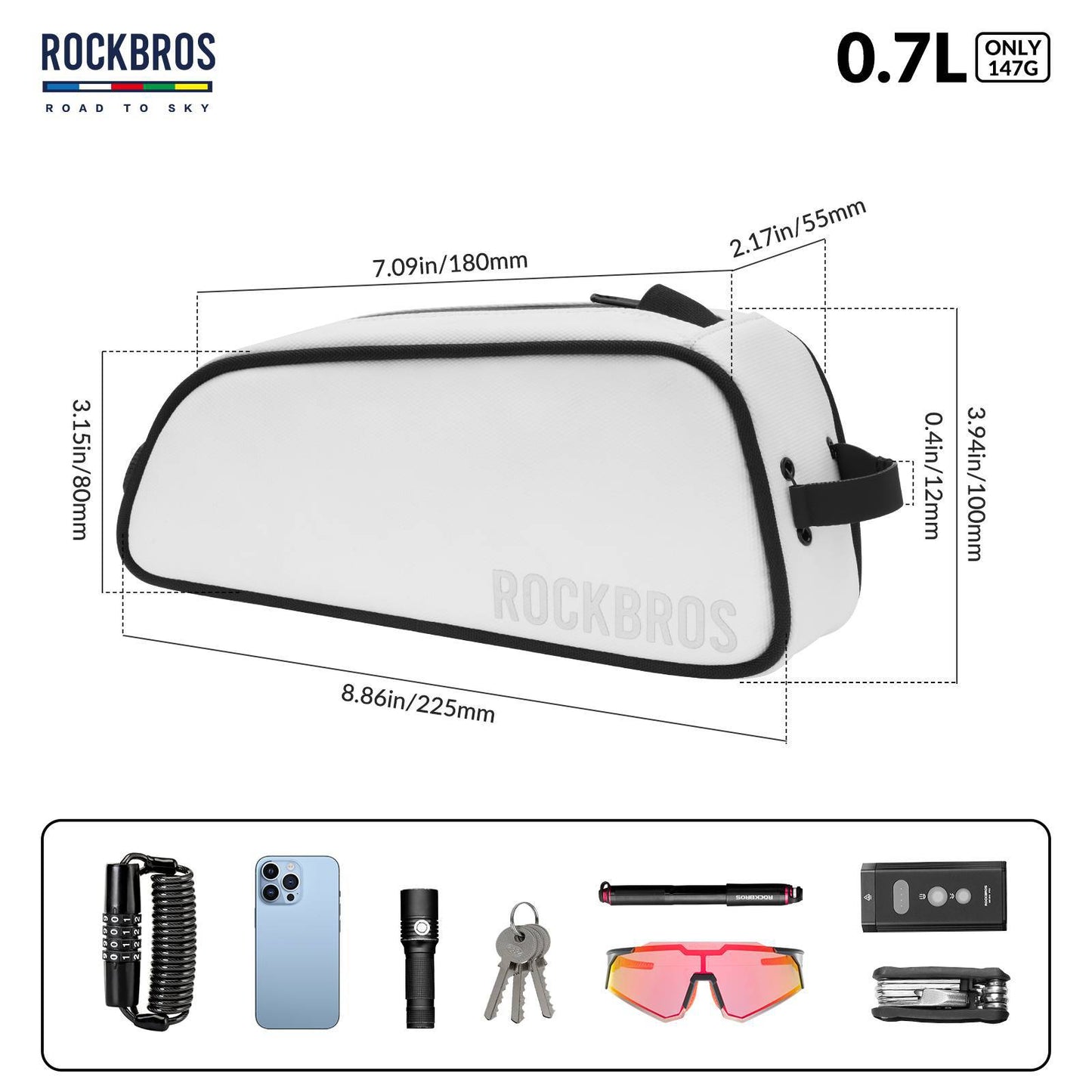 ROAD TO SKY Reflektierende Wasserabweisende Fahrrad Oberrohrtasche