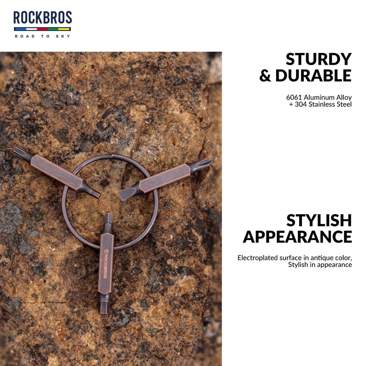 ROAD TO SKY Vintage Schlüsselanhänger 6 in 1 Multi Reparatur Werkzeug