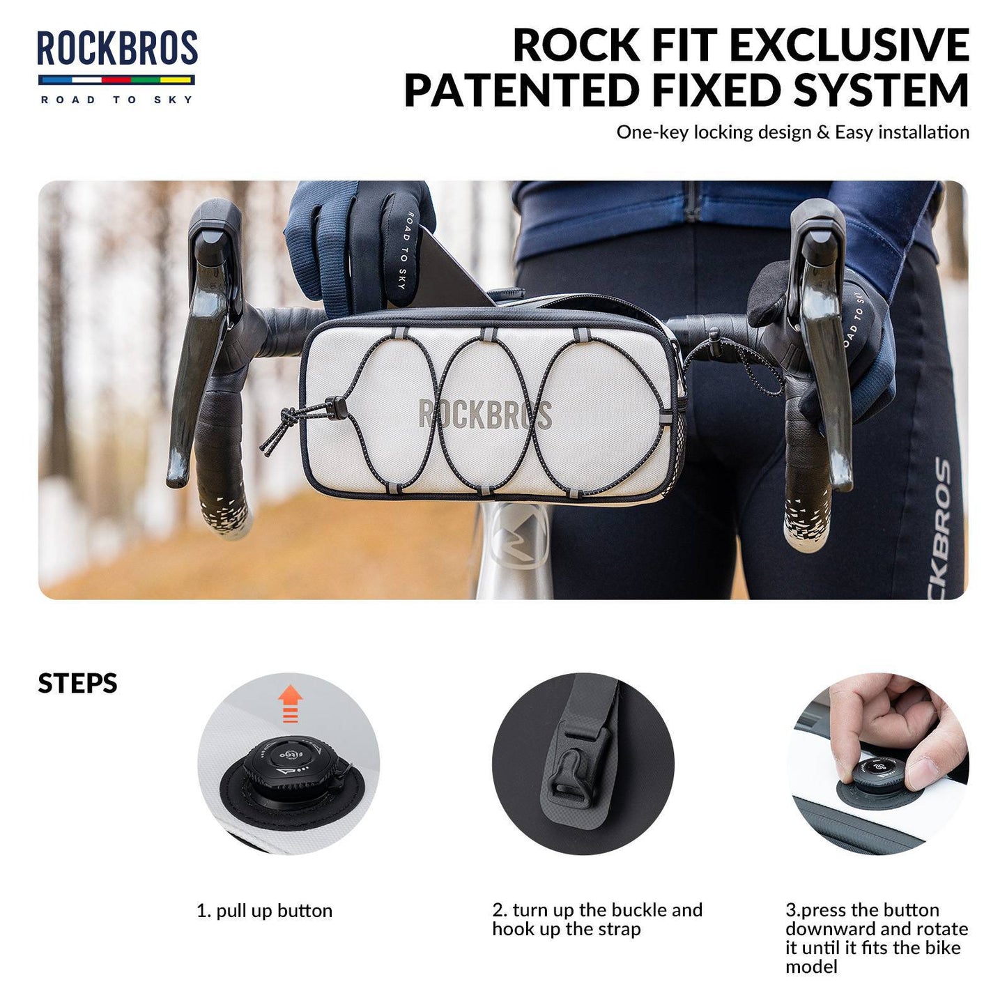 Vatnsheldur, endurskinsstuðningstaska fyrir hjólastýri frá ROAD TO SKY