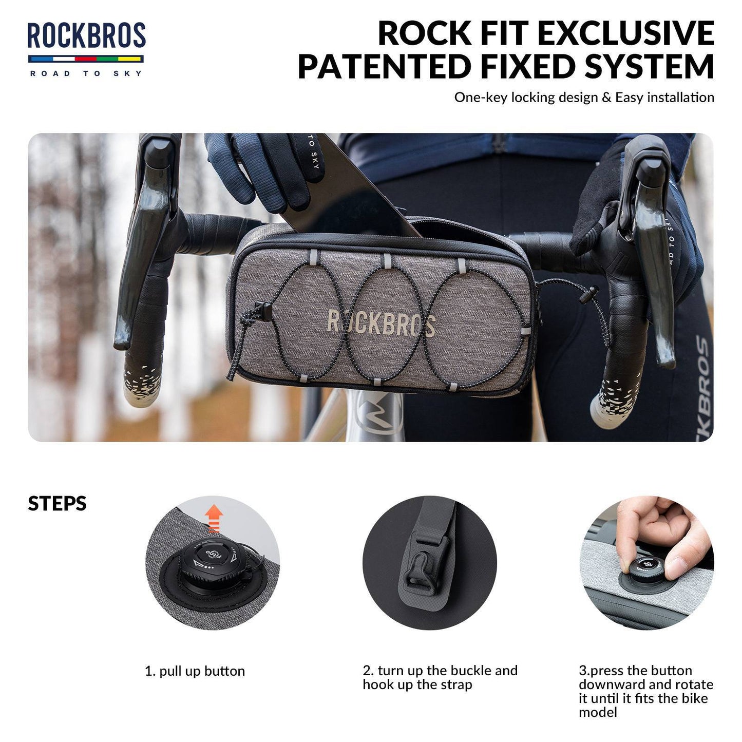 Vatnsheldur, endurskinsstuðningstaska fyrir hjólastýri frá ROAD TO SKY