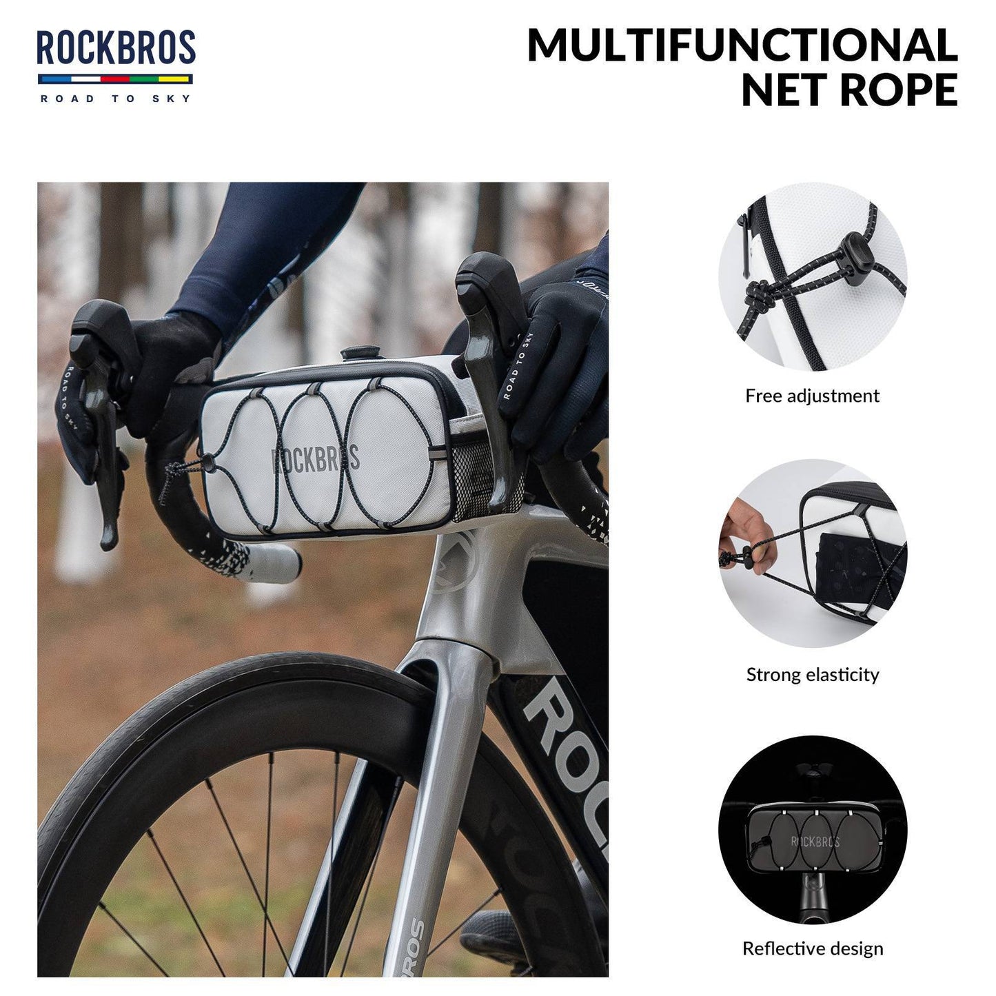 Vatnsheldur, endurskinsstuðningstaska fyrir hjólastýri frá ROAD TO SKY