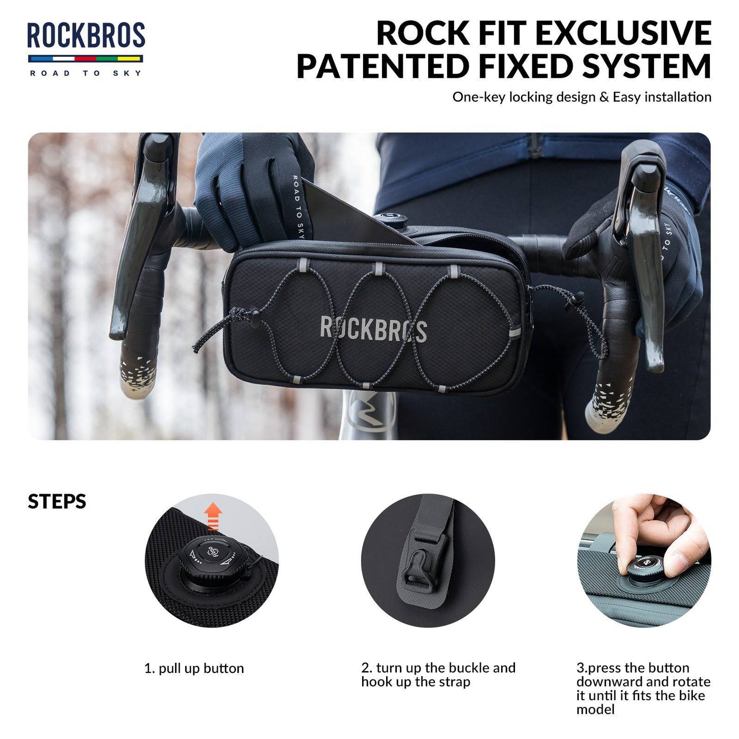 Vatnsheldur, endurskinsstuðningstaska fyrir hjólastýri frá ROAD TO SKY