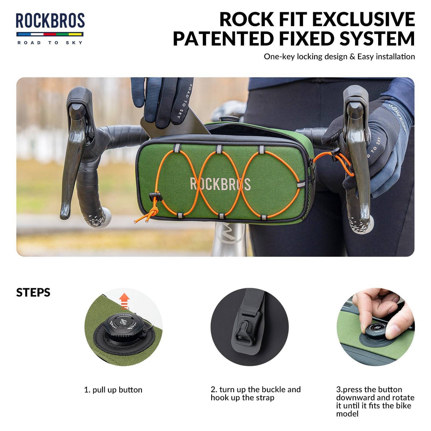 Vatnsheldur, endurskinsstuðningstaska fyrir hjólastýri frá ROAD TO SKY