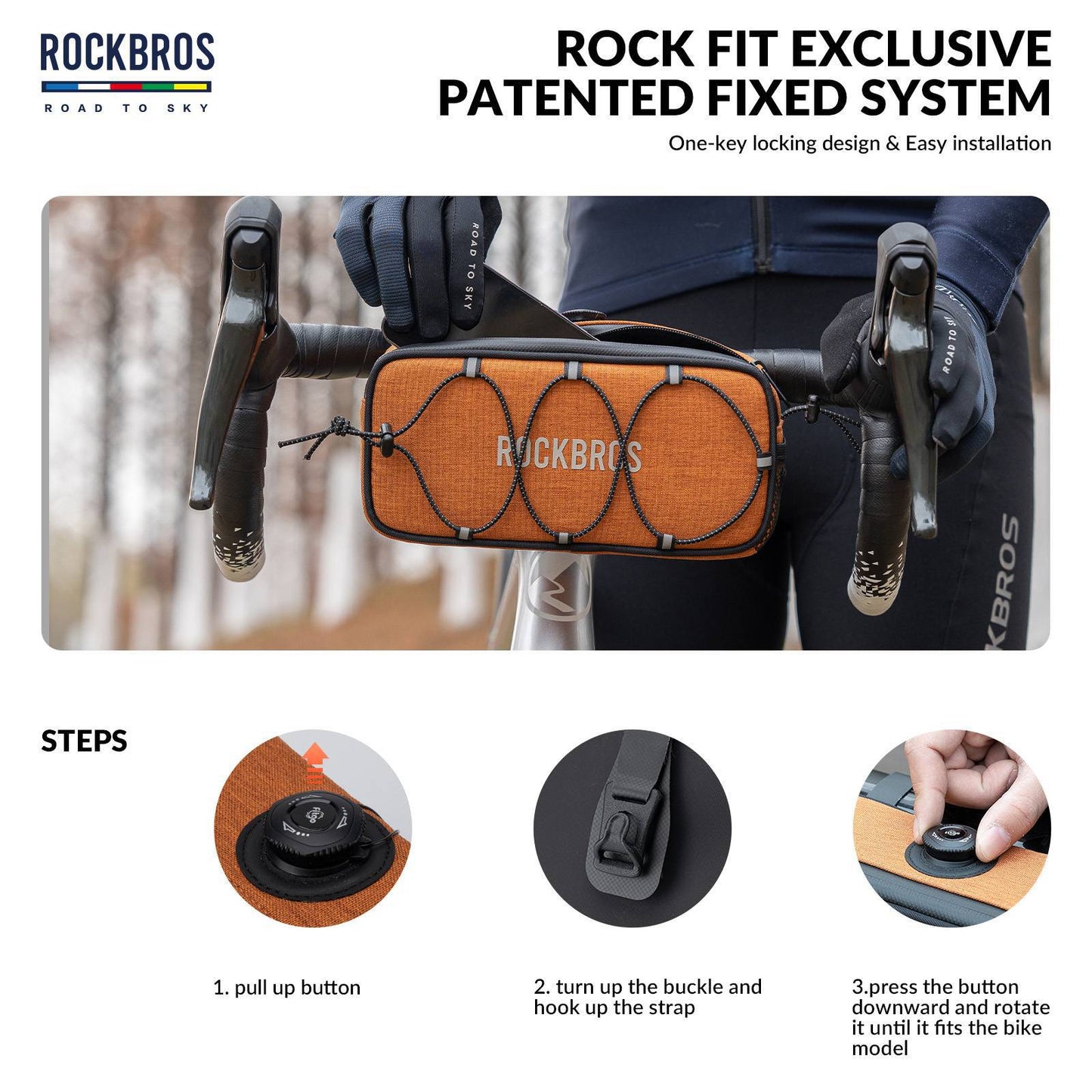 Vatnsheldur, endurskinsstuðningstaska fyrir hjólastýri frá ROAD TO SKY