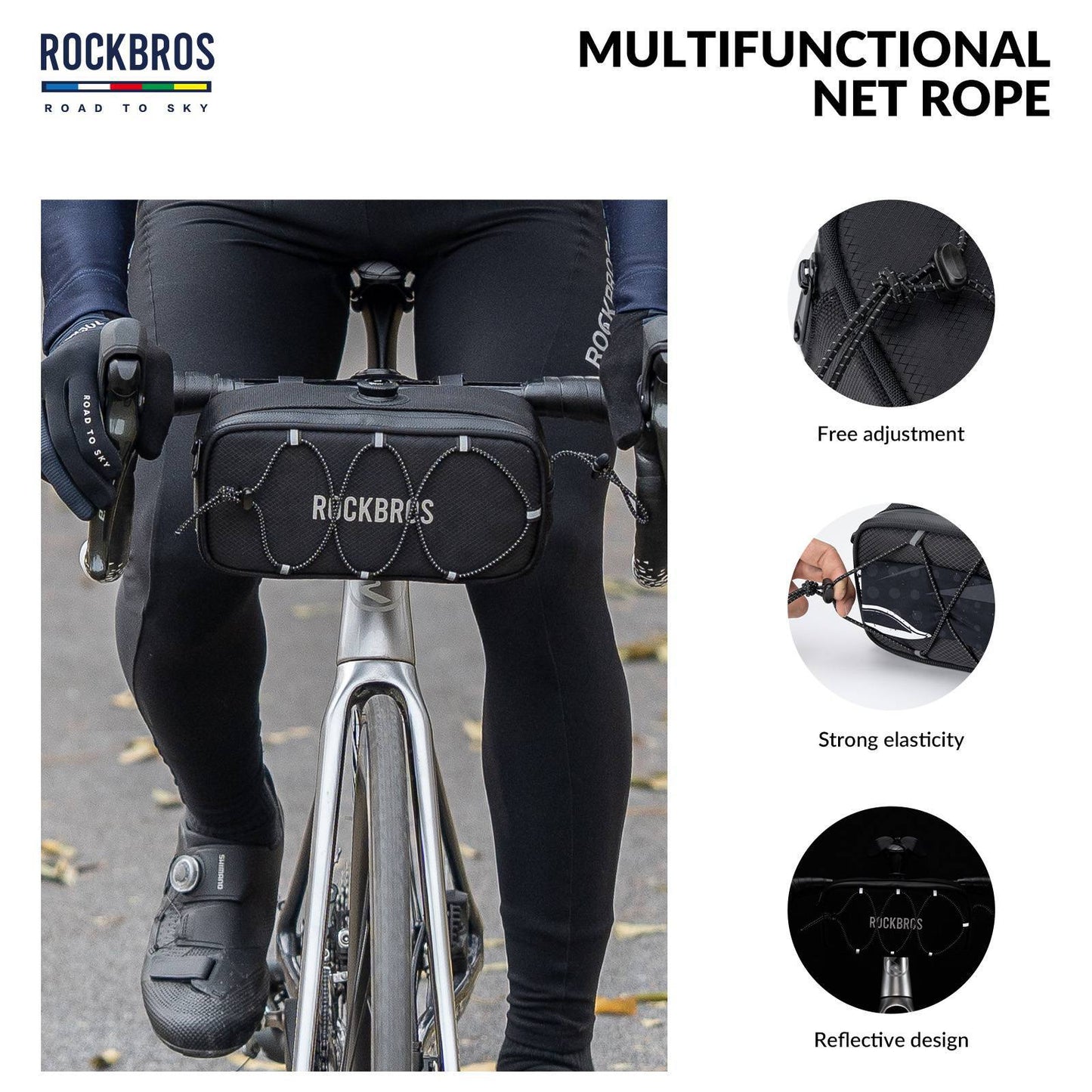 Vatnsheldur, endurskinsstuðningstaska fyrir hjólastýri frá ROAD TO SKY