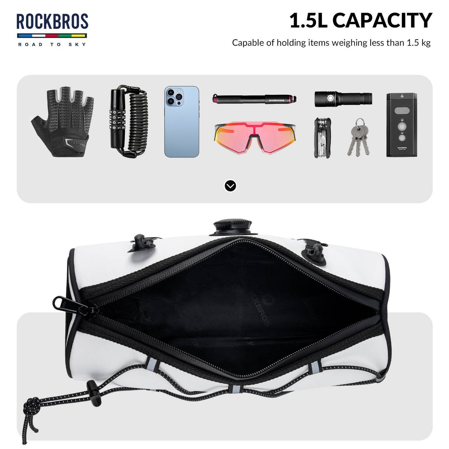 ROAD TO SKY Waterproof Reflective Cylindrical Handlebar Bag