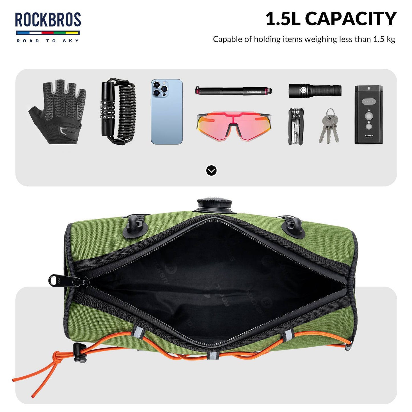 ROAD TO SKY Waterproof Reflective Cylindrical Handlebar Bag