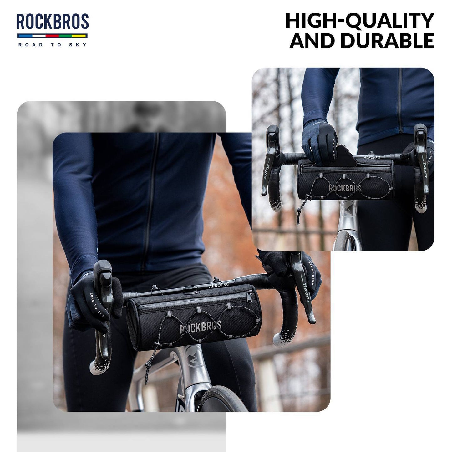 ROAD TO SKY Waterproof Reflective Cylindrical Handlebar Bag