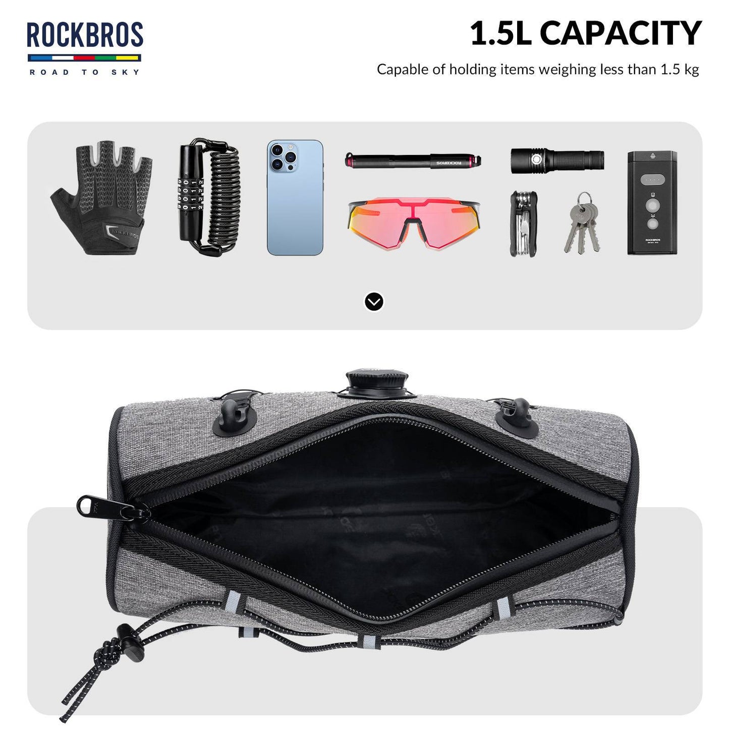 ROAD TO SKY Waterproof Reflective Cylindrical Handlebar Bag