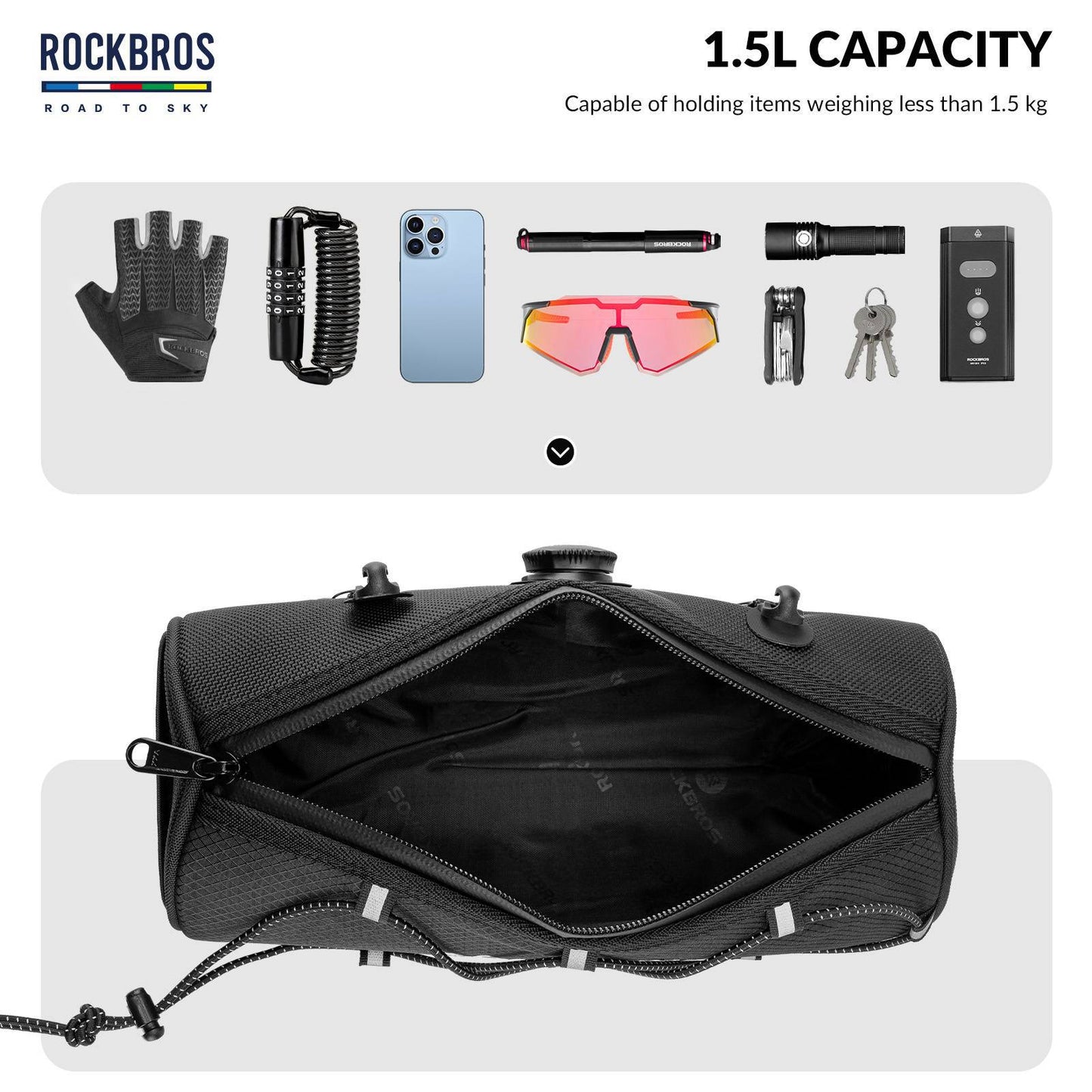 ROAD TO SKY Waterproof Reflective Cylindrical Handlebar Bag