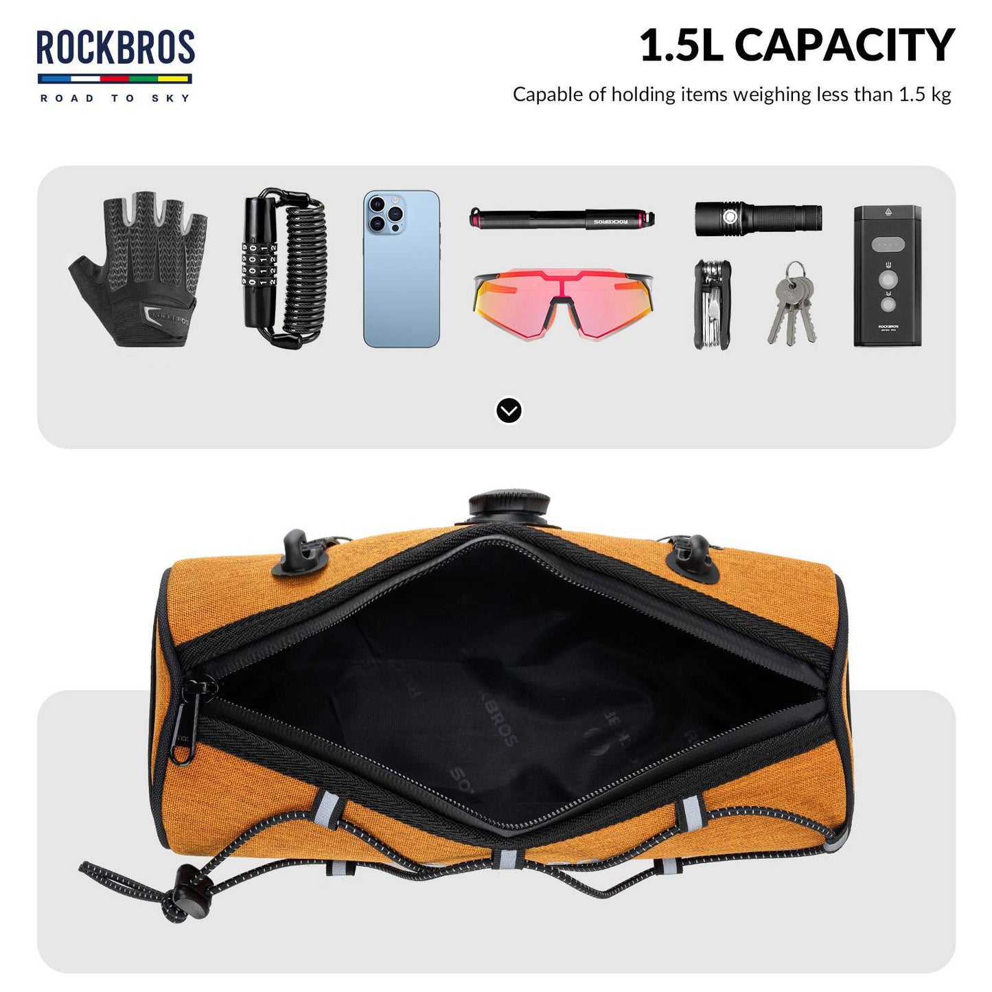 ROAD TO SKY Waterproof Reflective Cylindrical Handlebar Bag