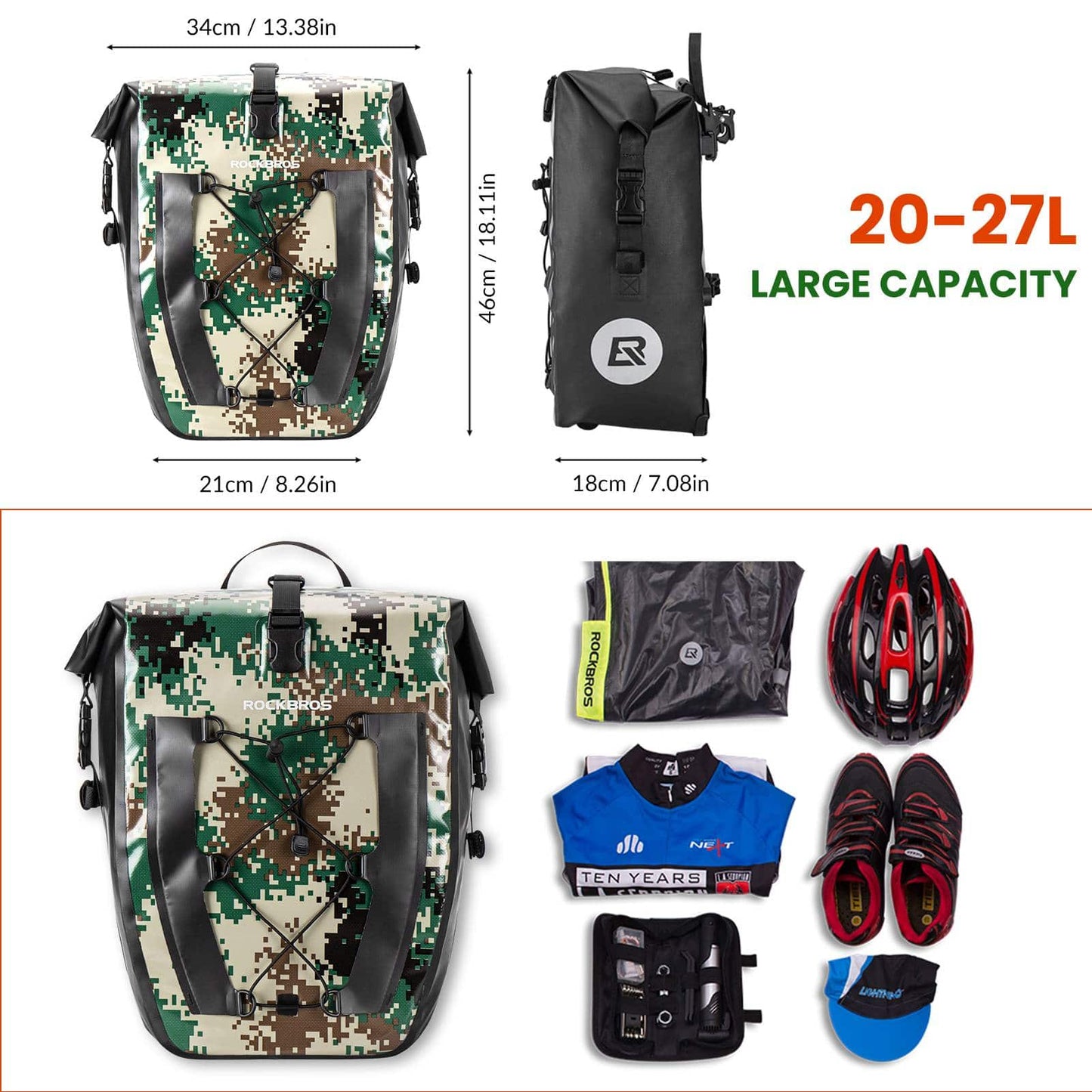 ROCKBROS 100% waterproof transport bags with mesh pocket 27L