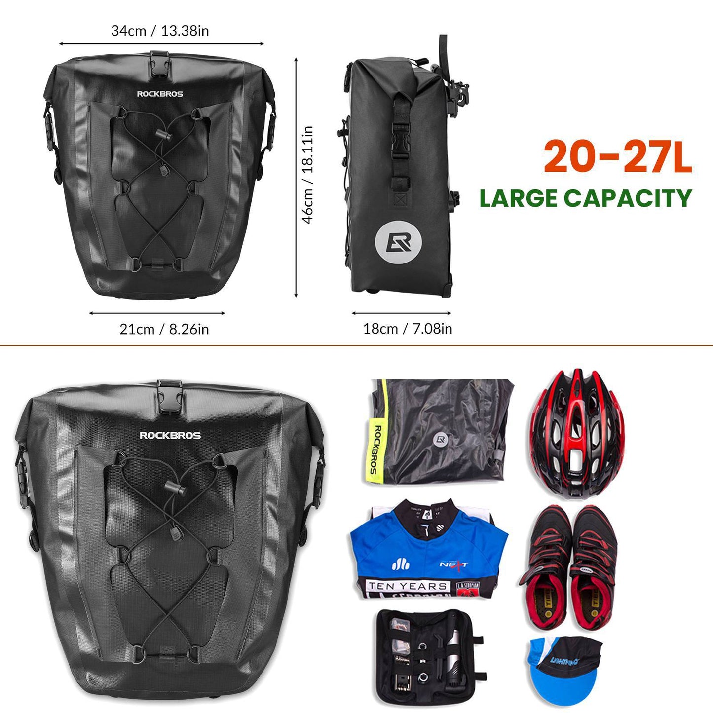 ROCKBROS 100% waterproof transport bags with mesh pocket 27L