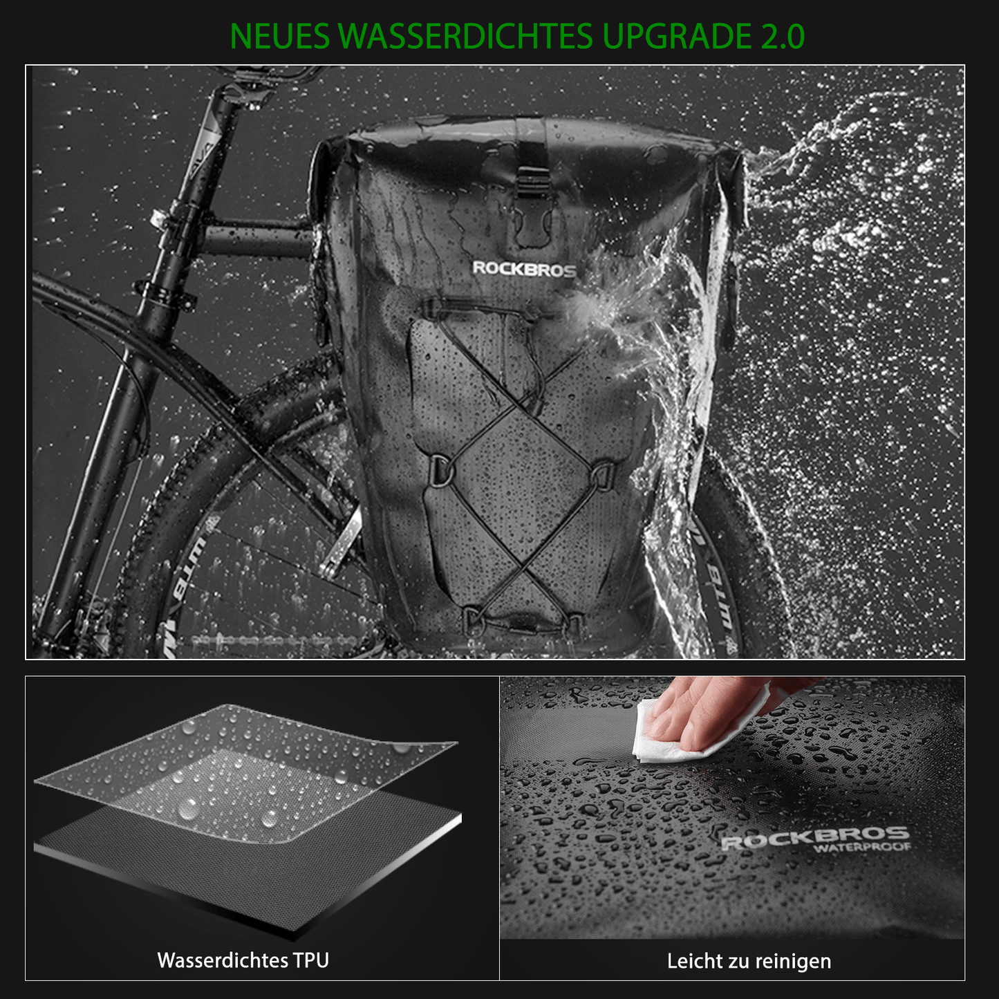 ROCKBROS 100% waterproof transport bags with mesh pocket 27L