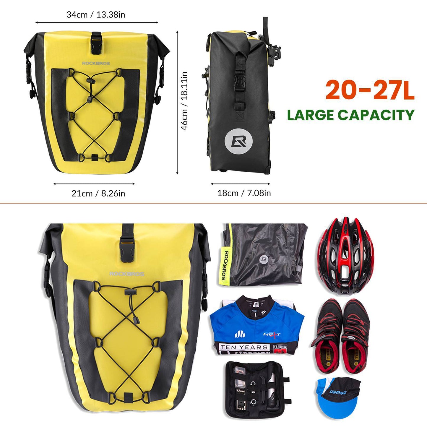 ROCKBROS 100% waterproof transport bags with mesh pocket 27L