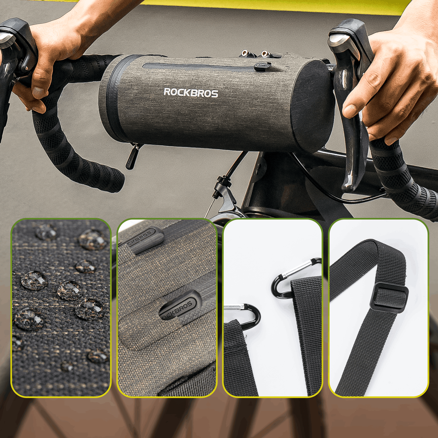 ROCKBROS 3 in 1 Wasserdichte Lenkertasche Zylindrisch Tragbar 2L