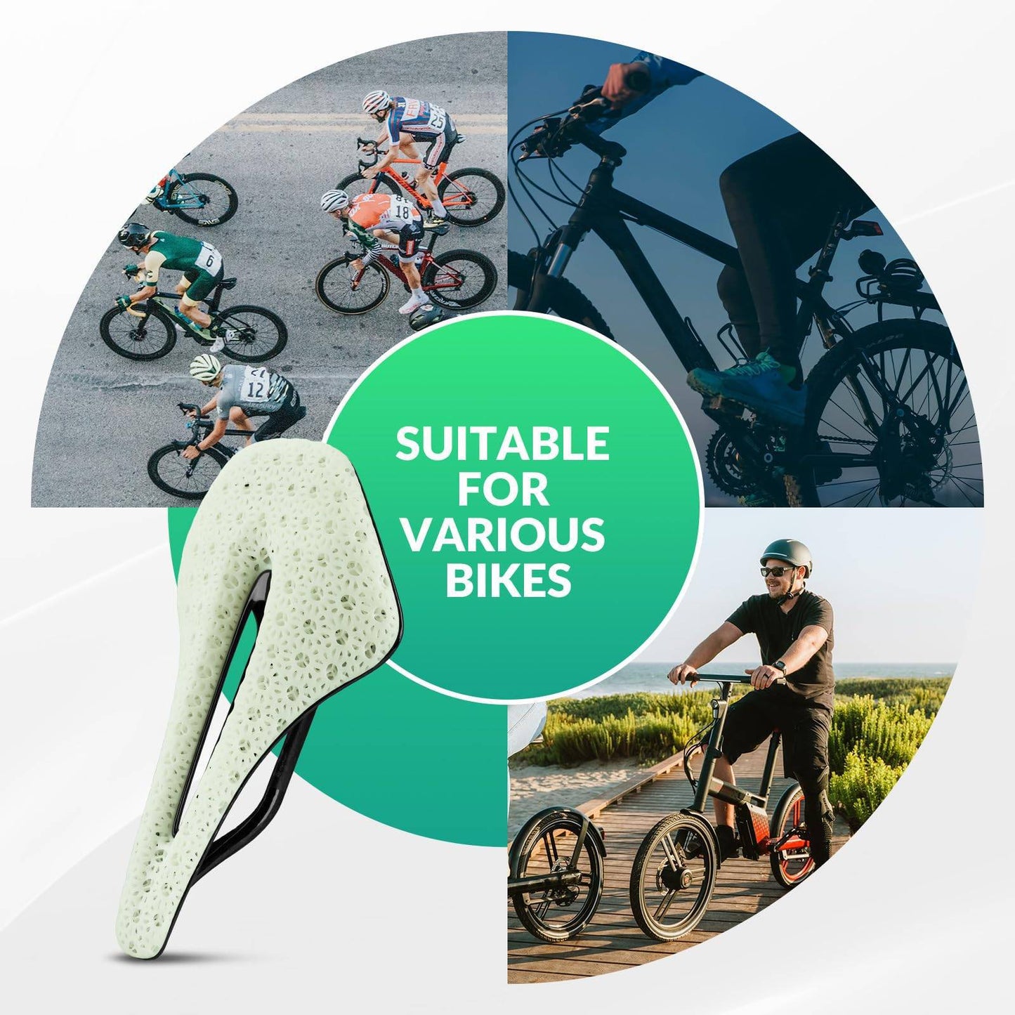 ROCKBROS 3D prentaður kolefnishjólasadl fyrir götuhjól, ofurléttur, höggdeyfandi og vinnuvistfræðilegur