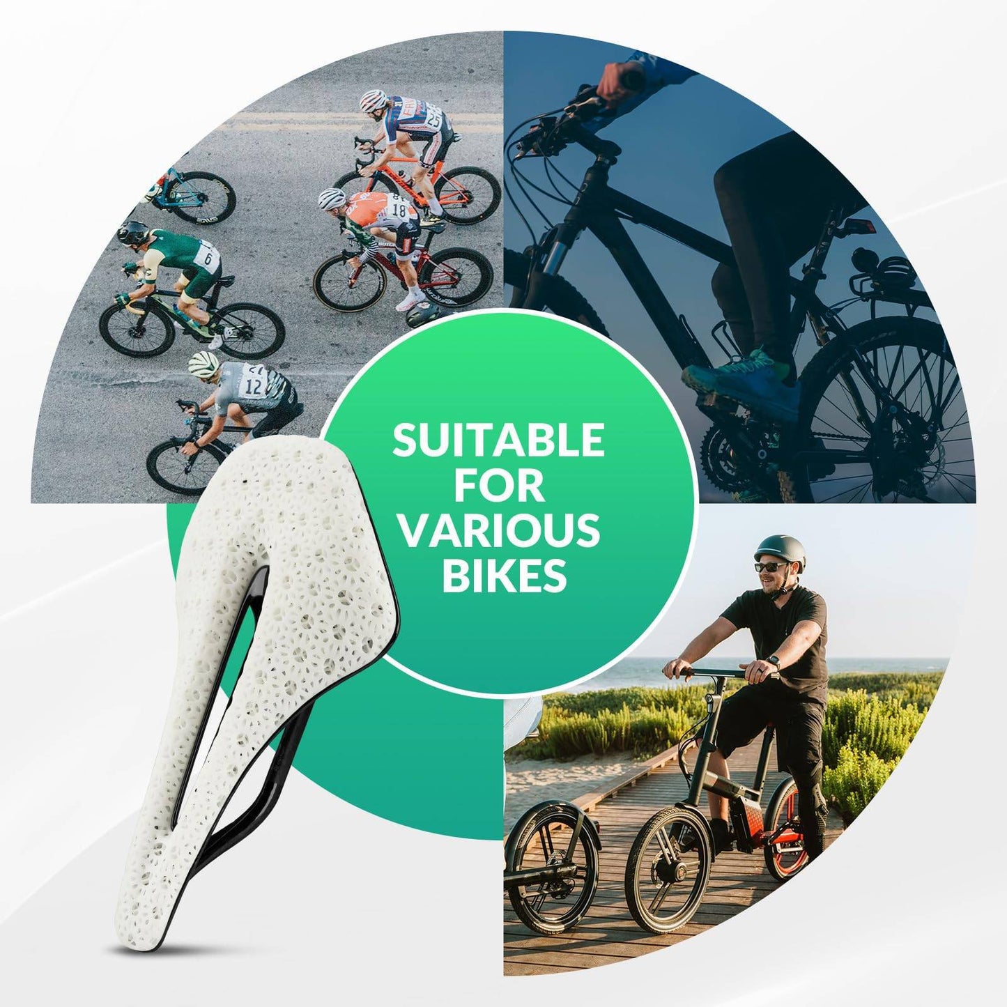 ROCKBROS 3D prentaður kolefnishjólasadl fyrir götuhjól, ofurléttur, höggdeyfandi og vinnuvistfræðilegur